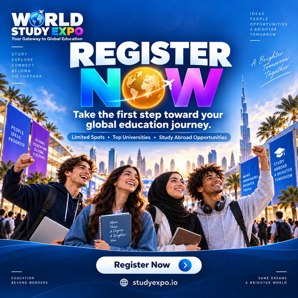 World Study Expo poster: register now and take the first step toward your global education journey