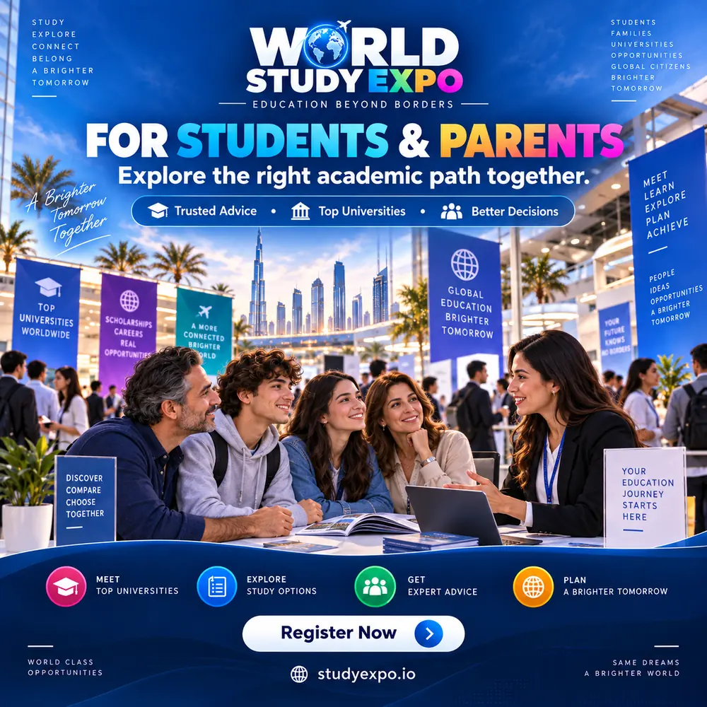 World Study Expo poster: for students and parents, explore the right academic path together